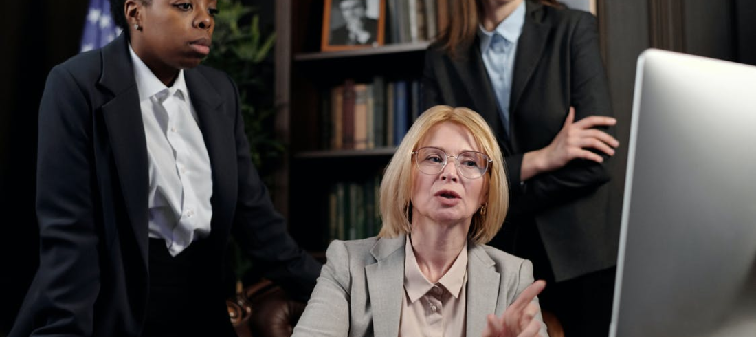 female lawyers looking at the computer screen