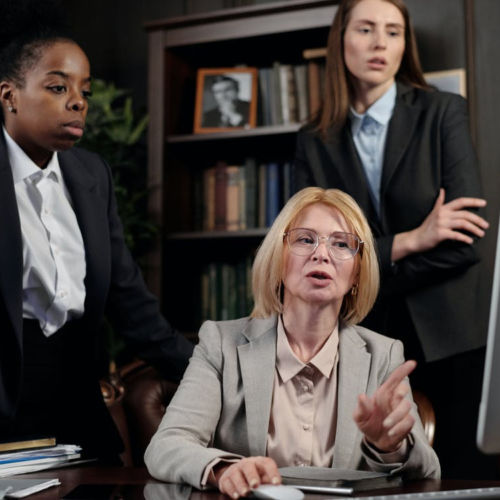 female lawyers looking at the computer screen