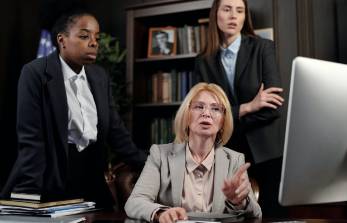 female lawyers looking at the computer screen