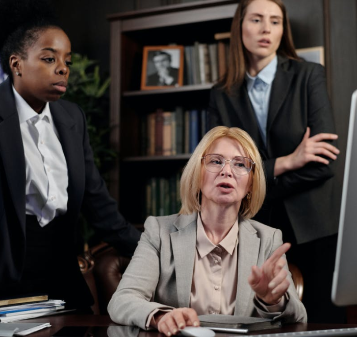 female lawyers looking at the computer screen