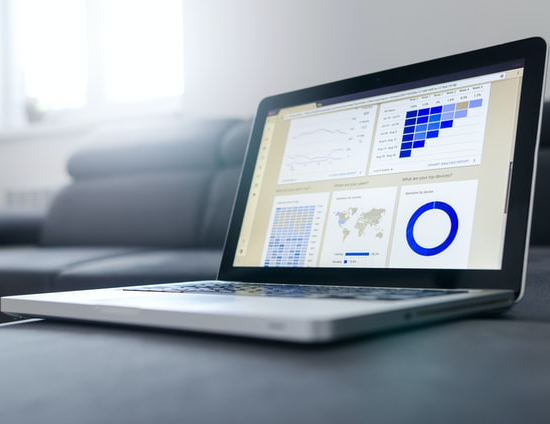 Analytics data on the laptop screen