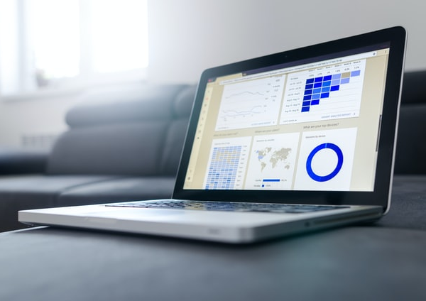 Analytics data on the laptop screen