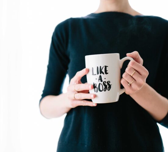 woman with a mug that says "like a boss"