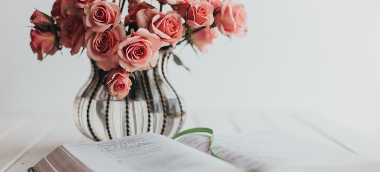 Bible with pink roses