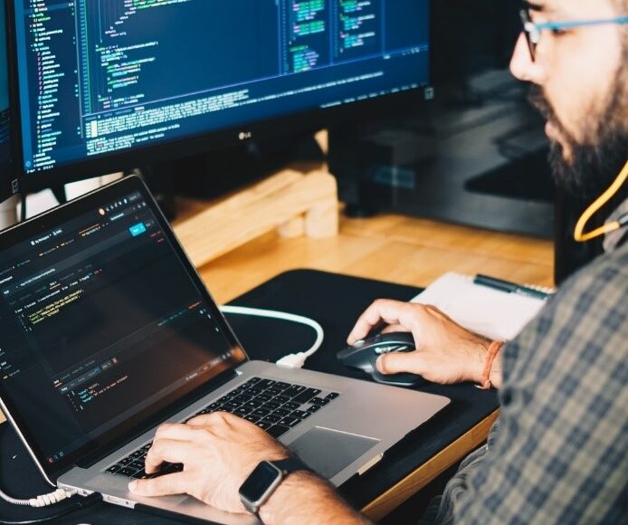 A person working on their computer.