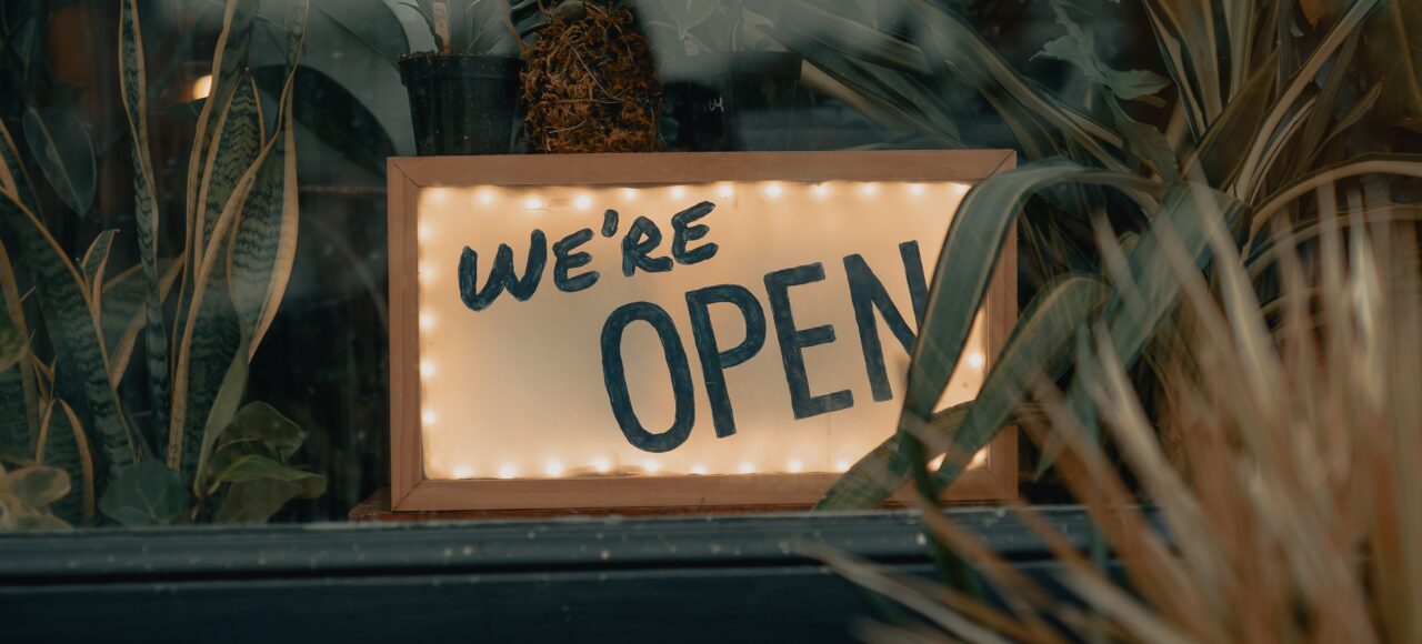 sign in window that says "we're open"