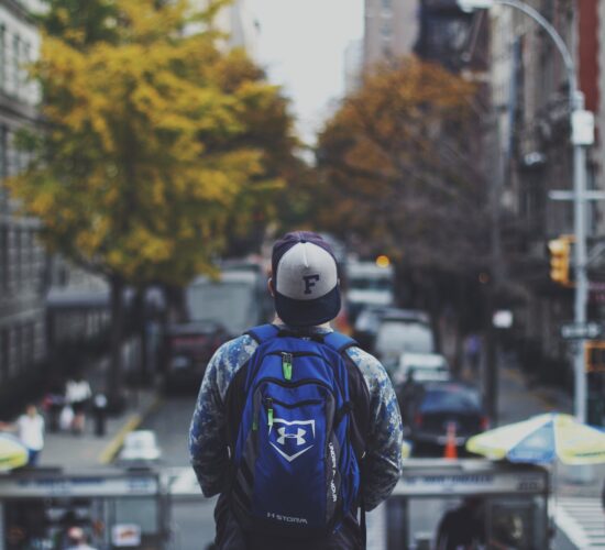 student preparing for his daily commute