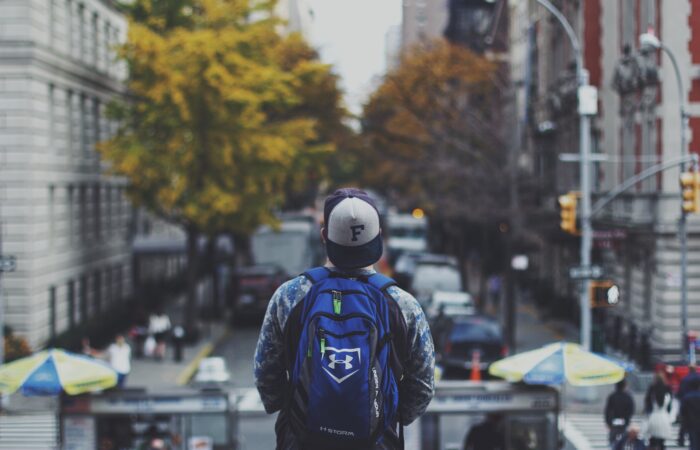 student preparing for his daily commute