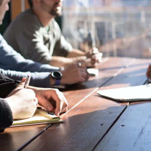 people talking at the table