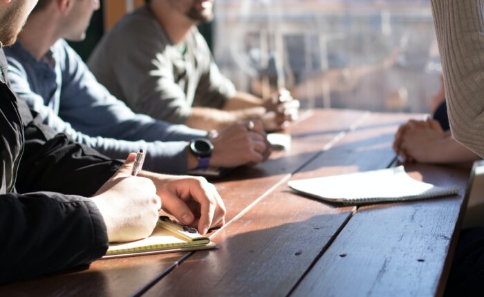 people talking at the table