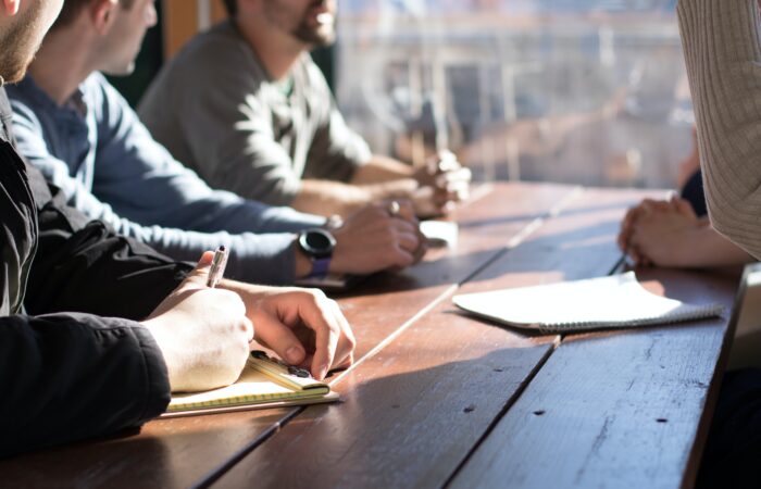 people talking at the table