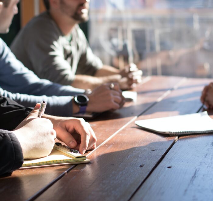 people talking at the table