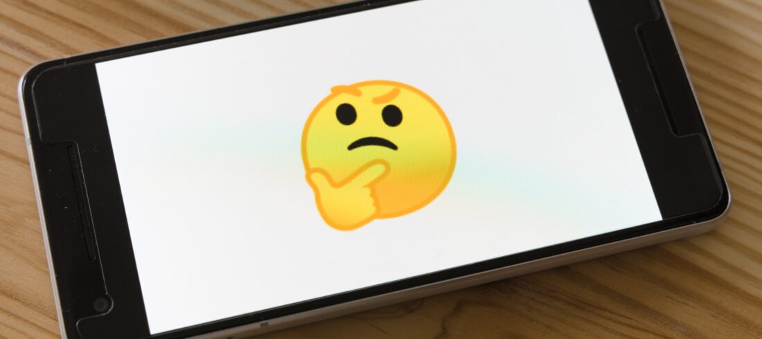 not sure about going to college?, phone with thinking emoji