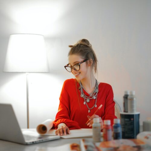 woman working from home at a no phone, fully remote job