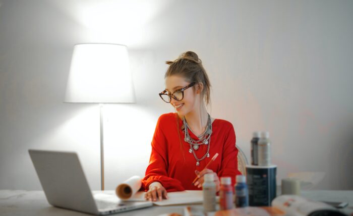 woman working from home at a no phone, fully remote job