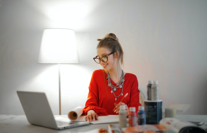 woman working from home at a no phone, fully remote job