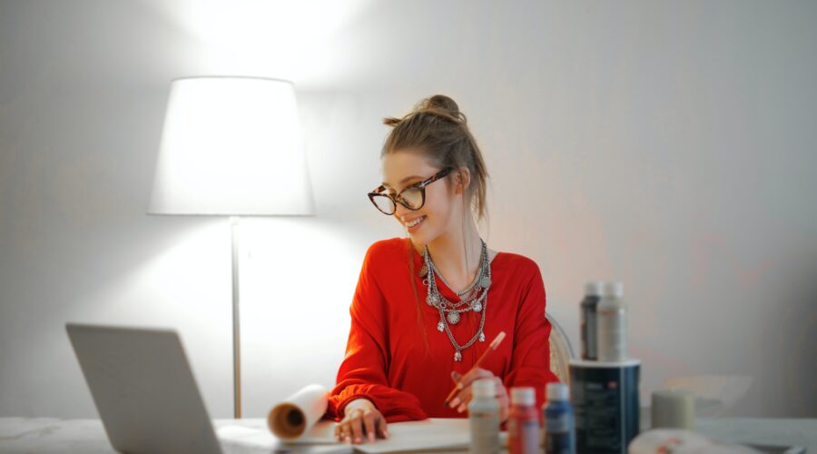 woman working from home at a no phone, fully remote job