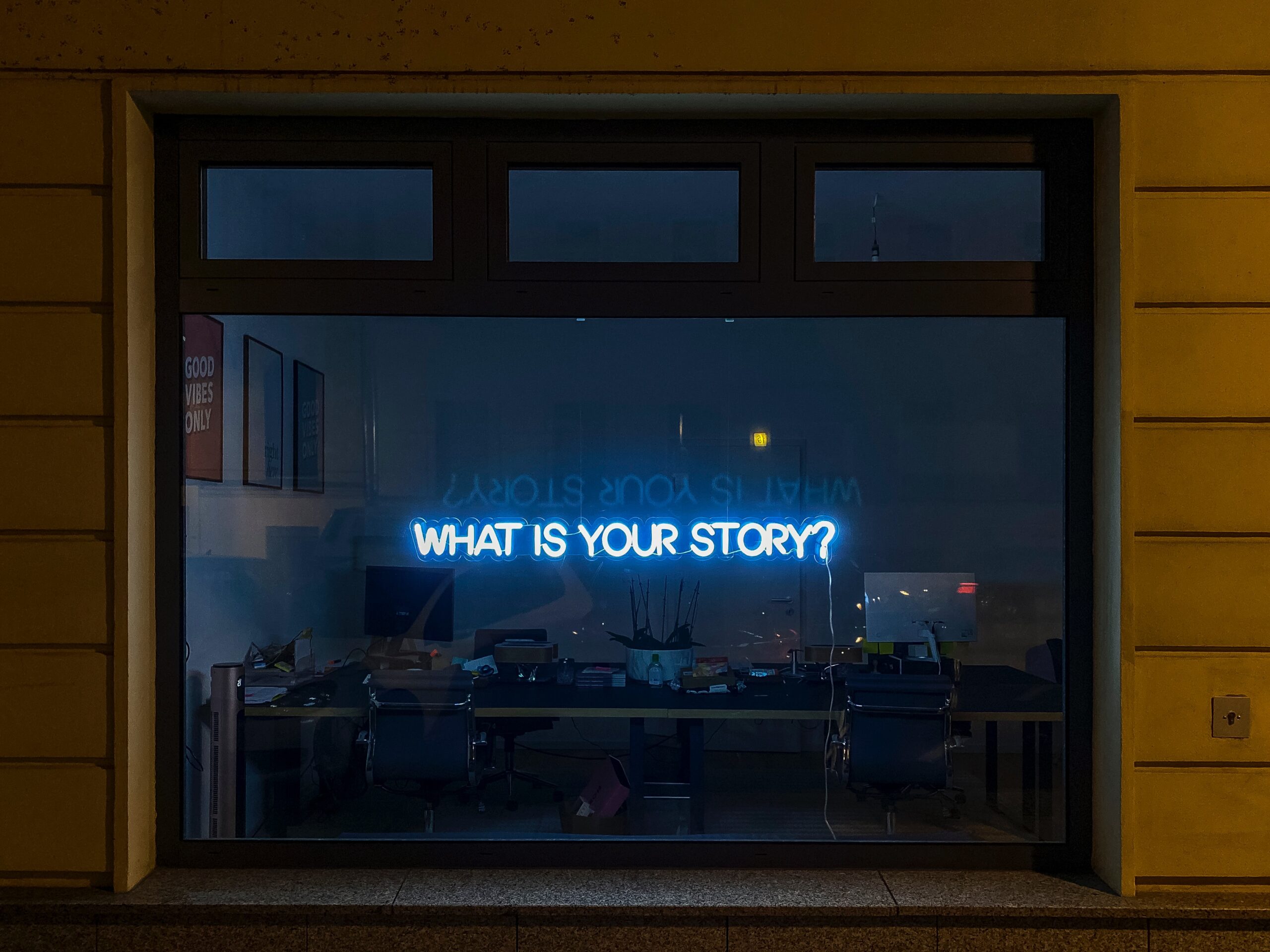 a sign that says "what's your story"