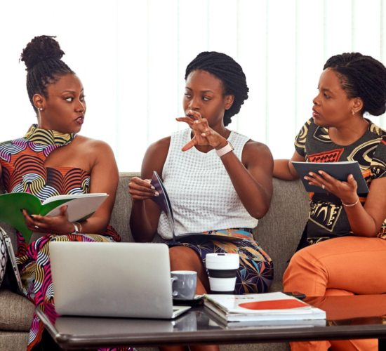 A group of female entrepreneurs discusses their plans