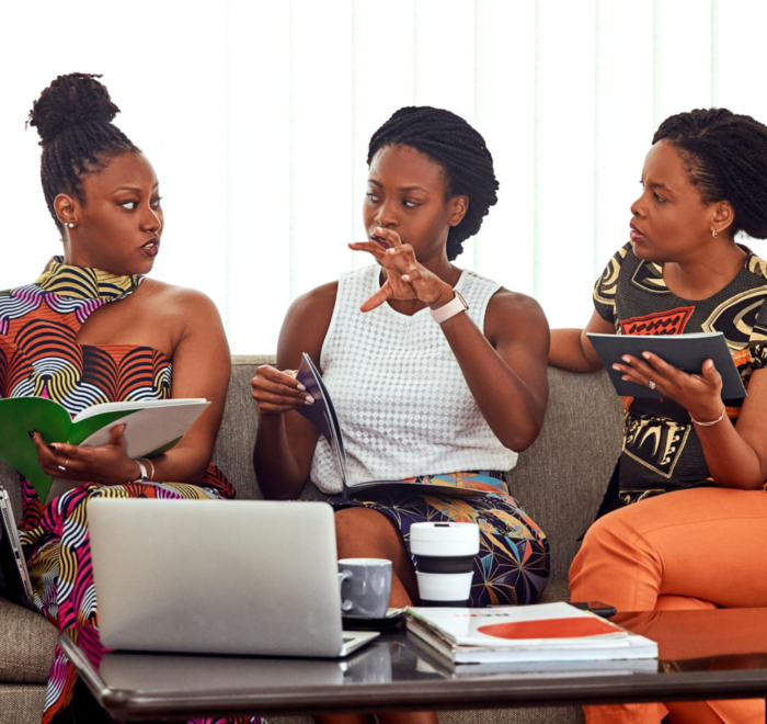 A group of female entrepreneurs discusses their plans