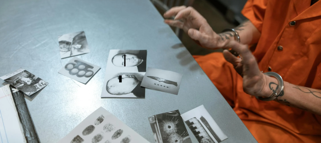 A prisoner reviews evidence in jail