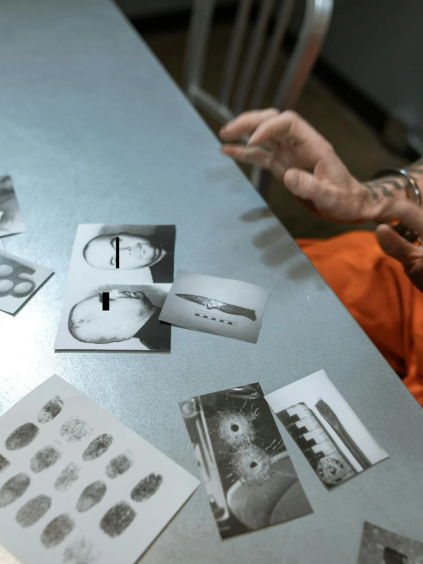 A prisoner reviews evidence in jail