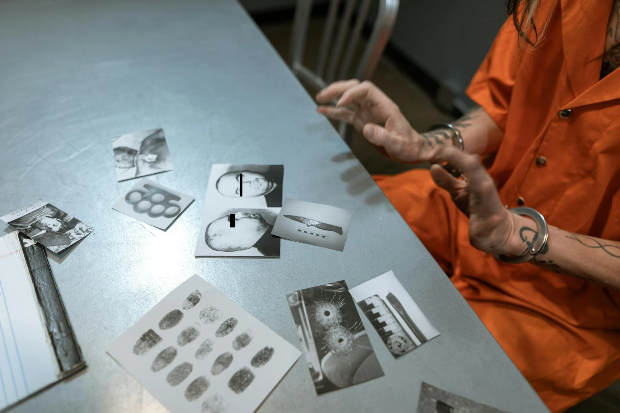 A prisoner reviews evidence in jail