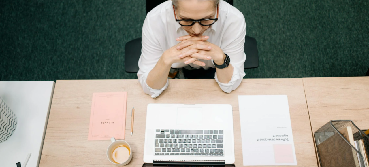 A healthcare administrator works in an office