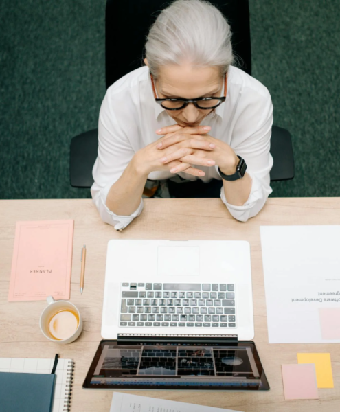 A healthcare administrator works in an office