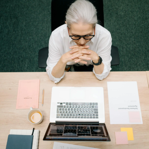 A healthcare administrator works in an office