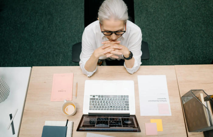 A healthcare administrator works in an office