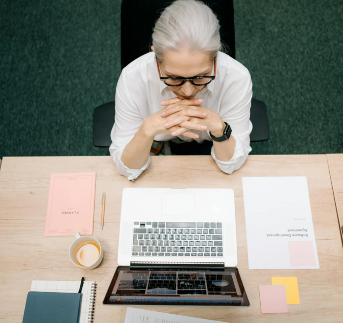 A healthcare administrator works in an office