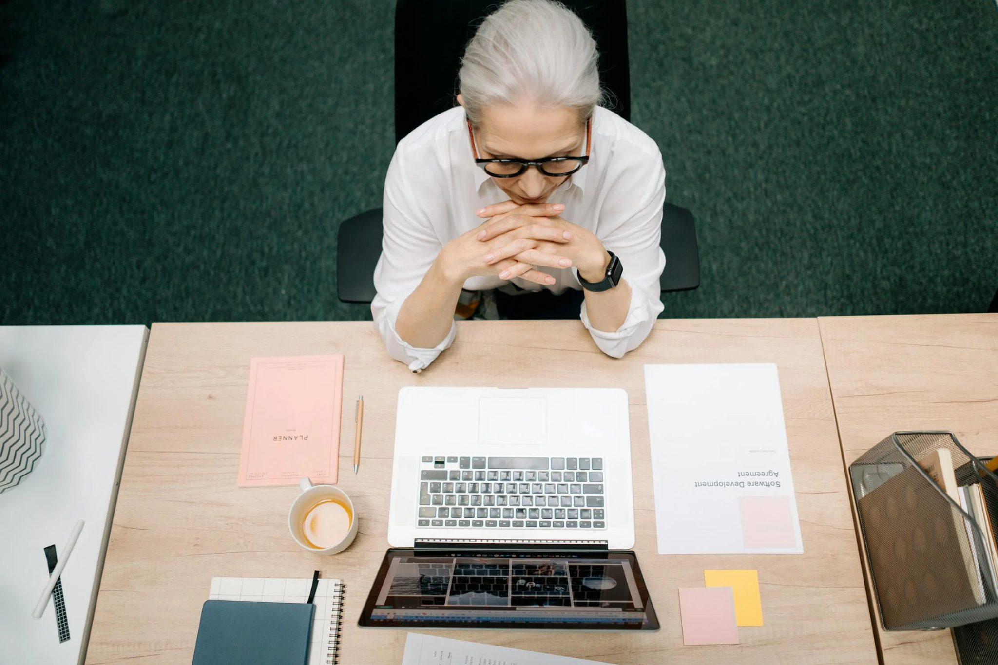 A healthcare administrator works in an office