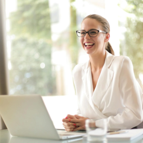 A manager smiles in her leadership role